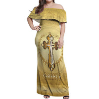 Greece Orthodox Cross Off Shoulder Maxi Dress Ancient Greek Key Gold Heritage