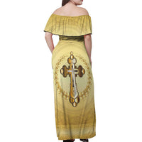 Greece Orthodox Cross Off Shoulder Maxi Dress Ancient Greek Key Gold Heritage