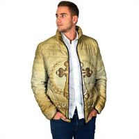 Greece Orthodox Cross Padded Jacket Ancient Greek Key Gold Heritage