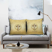 Greece Orthodox Cross Pillow Cover Ancient Greek Key Gold Heritage