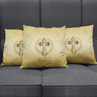 Greece Orthodox Cross Pillow Cover Ancient Greek Key Gold Heritage