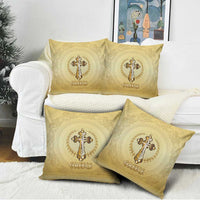 Greece Orthodox Cross Pillow Cover Ancient Greek Key Gold Heritage