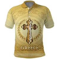 Greece Orthodox Cross Polo Shirt Ancient Greek Key Gold Heritage