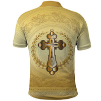 Greece Orthodox Cross Polo Shirt Ancient Greek Key Gold Heritage