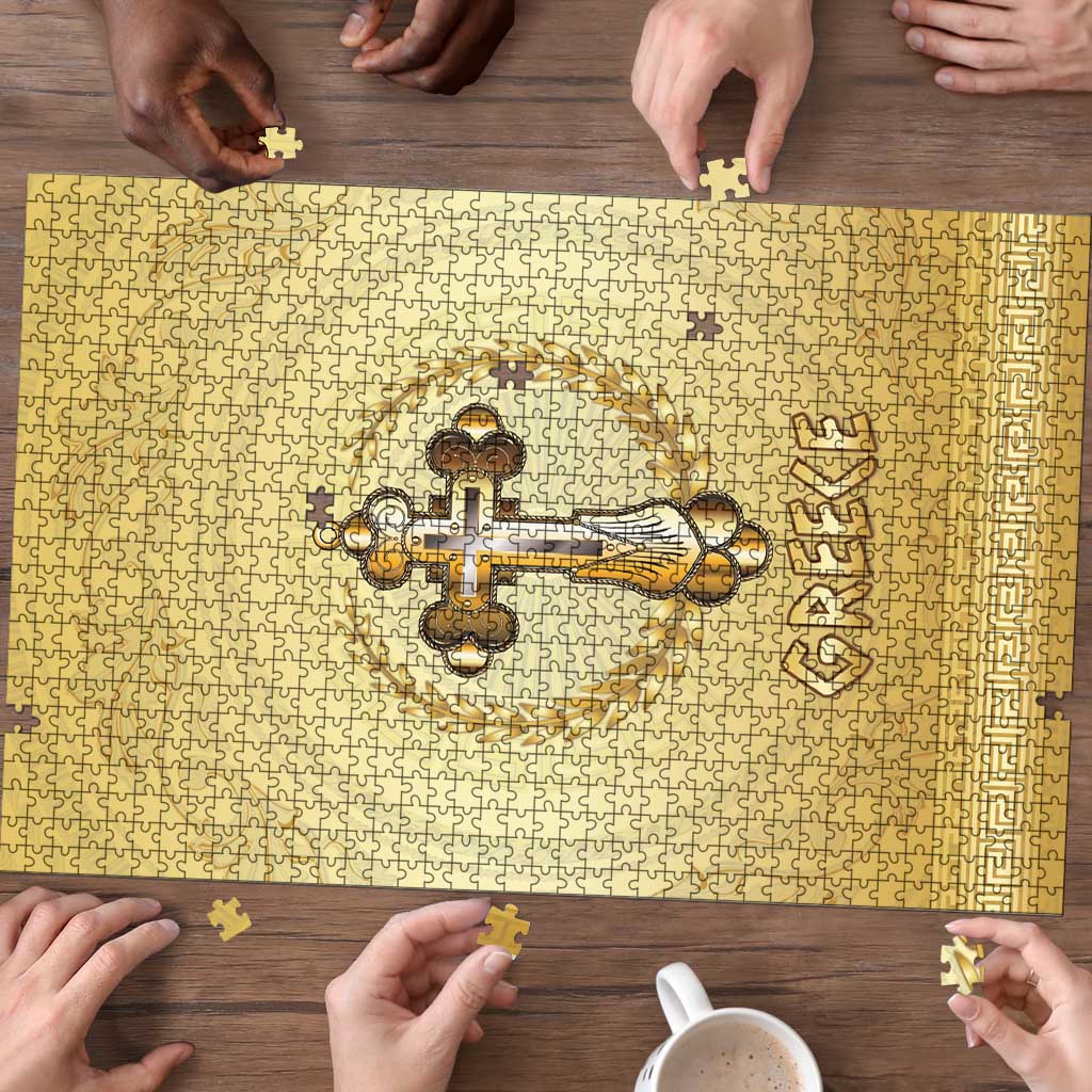 Greece Orthodox Cross Puzzle Ancient Greek Key Gold Heritage