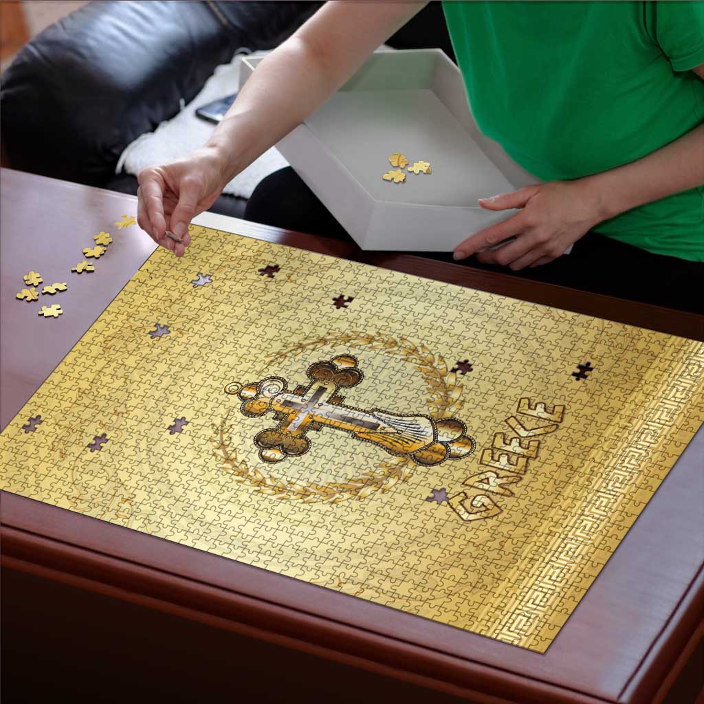Greece Orthodox Cross Puzzle Ancient Greek Key Gold Heritage