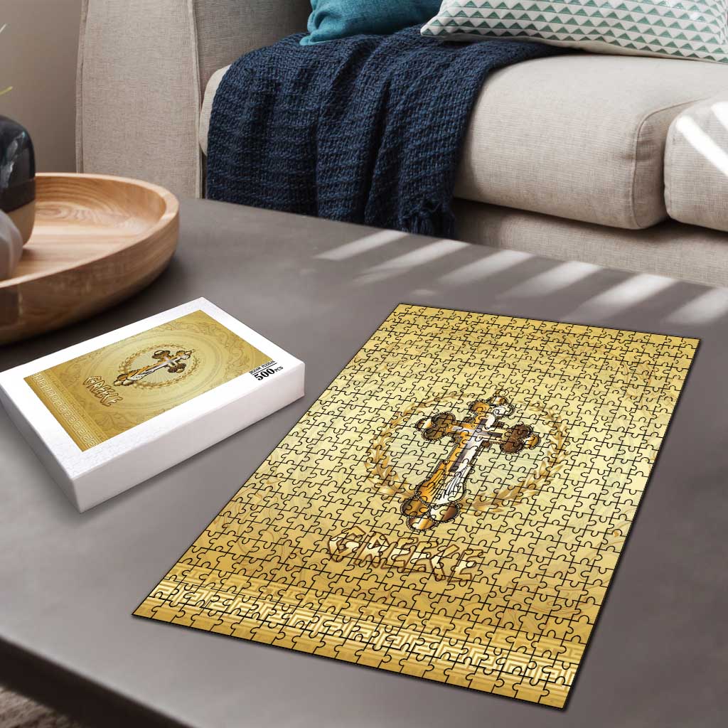 Greece Orthodox Cross Puzzle Ancient Greek Key Gold Heritage
