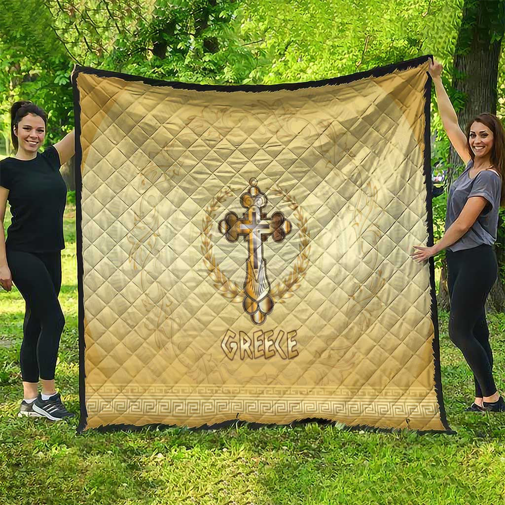 Greece Orthodox Cross Quilt Ancient Greek Key Gold Heritage