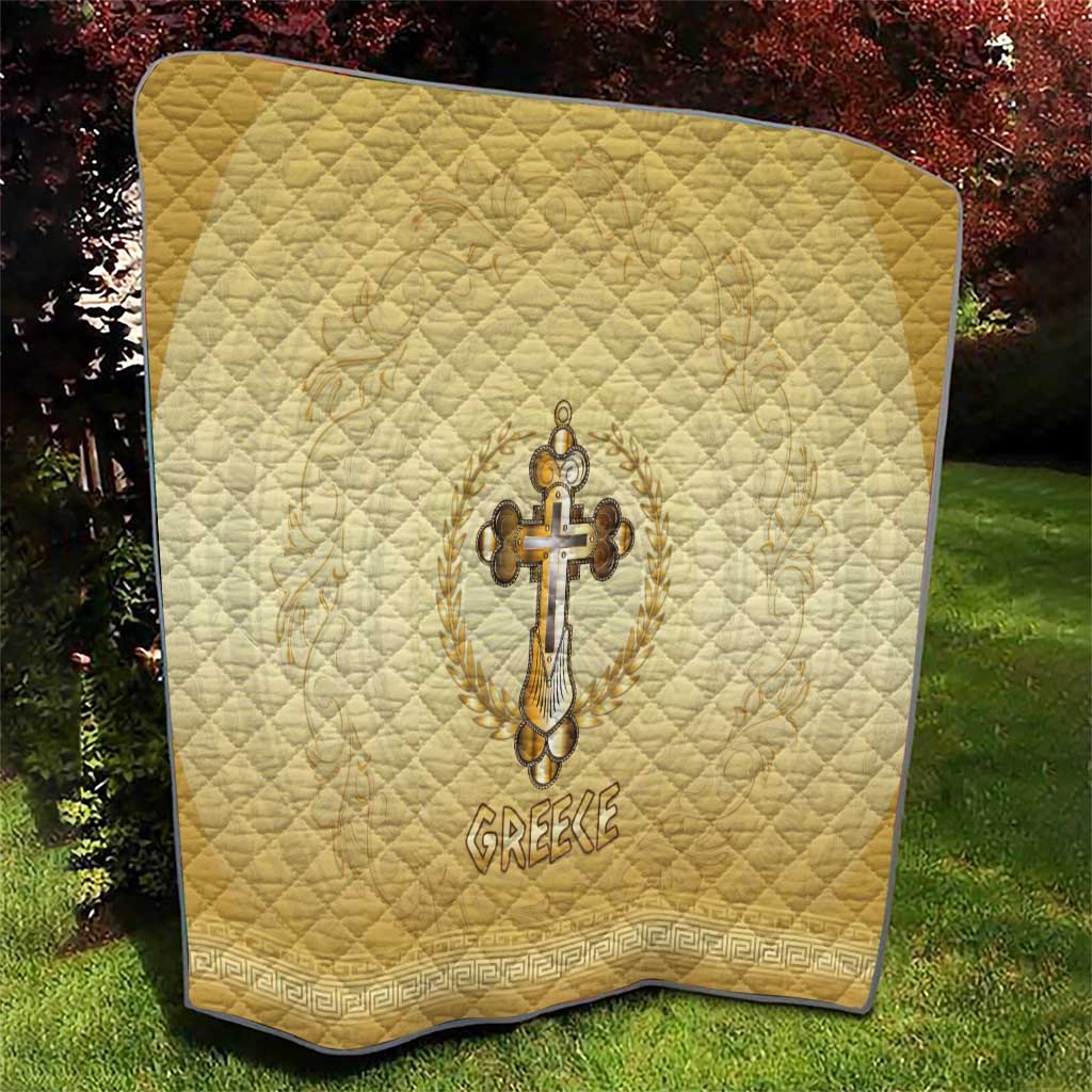 Greece Orthodox Cross Quilt Ancient Greek Key Gold Heritage
