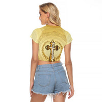 Greece Orthodox Cross Raglan Cropped T Shirt Ancient Greek Key Gold Heritage