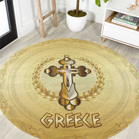 Greece Orthodox Cross Round Carpet Ancient Greek Key Gold Heritage