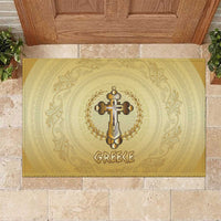 Greece Orthodox Cross Rubber Doormat Ancient Greek Key Gold Heritage