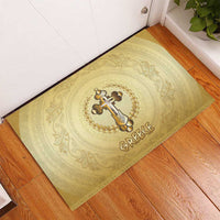 Greece Orthodox Cross Rubber Doormat Ancient Greek Key Gold Heritage