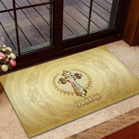 Greece Orthodox Cross Rubber Doormat Ancient Greek Key Gold Heritage