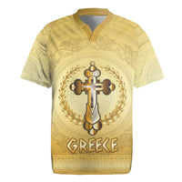 Greece Orthodox Cross Rugby Jersey Ancient Greek Key Gold Heritage