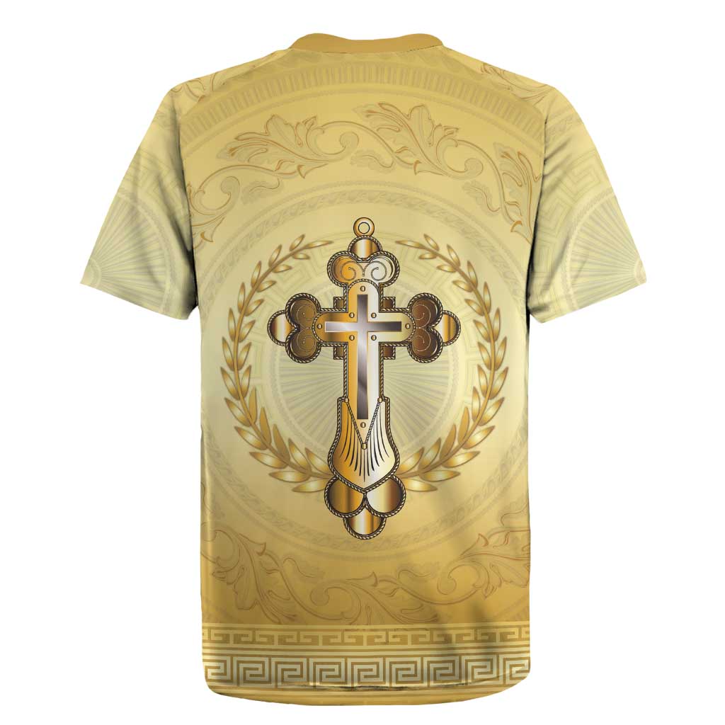 Greece Orthodox Cross Rugby Jersey Ancient Greek Key Gold Heritage