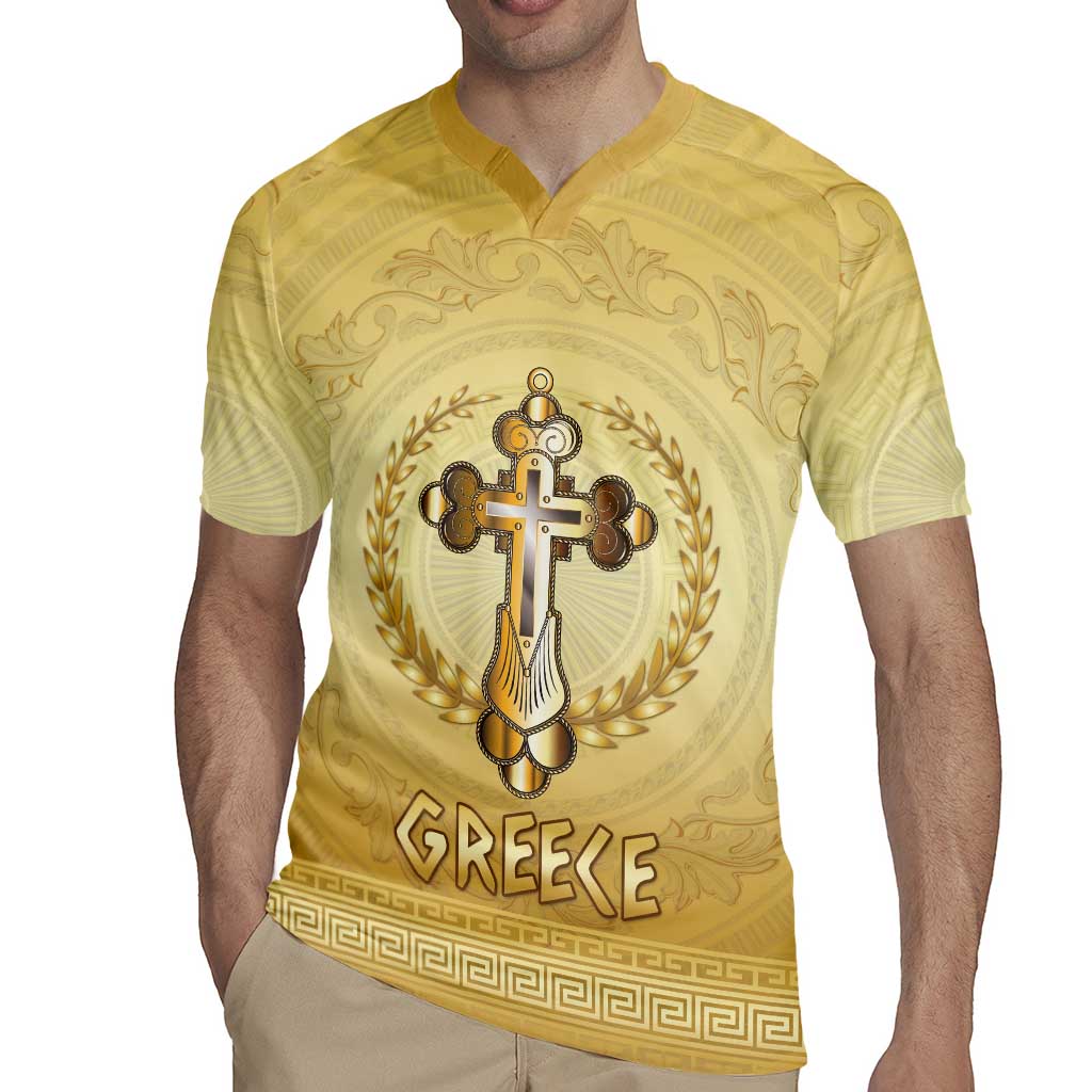 Greece Orthodox Cross Rugby Jersey Ancient Greek Key Gold Heritage