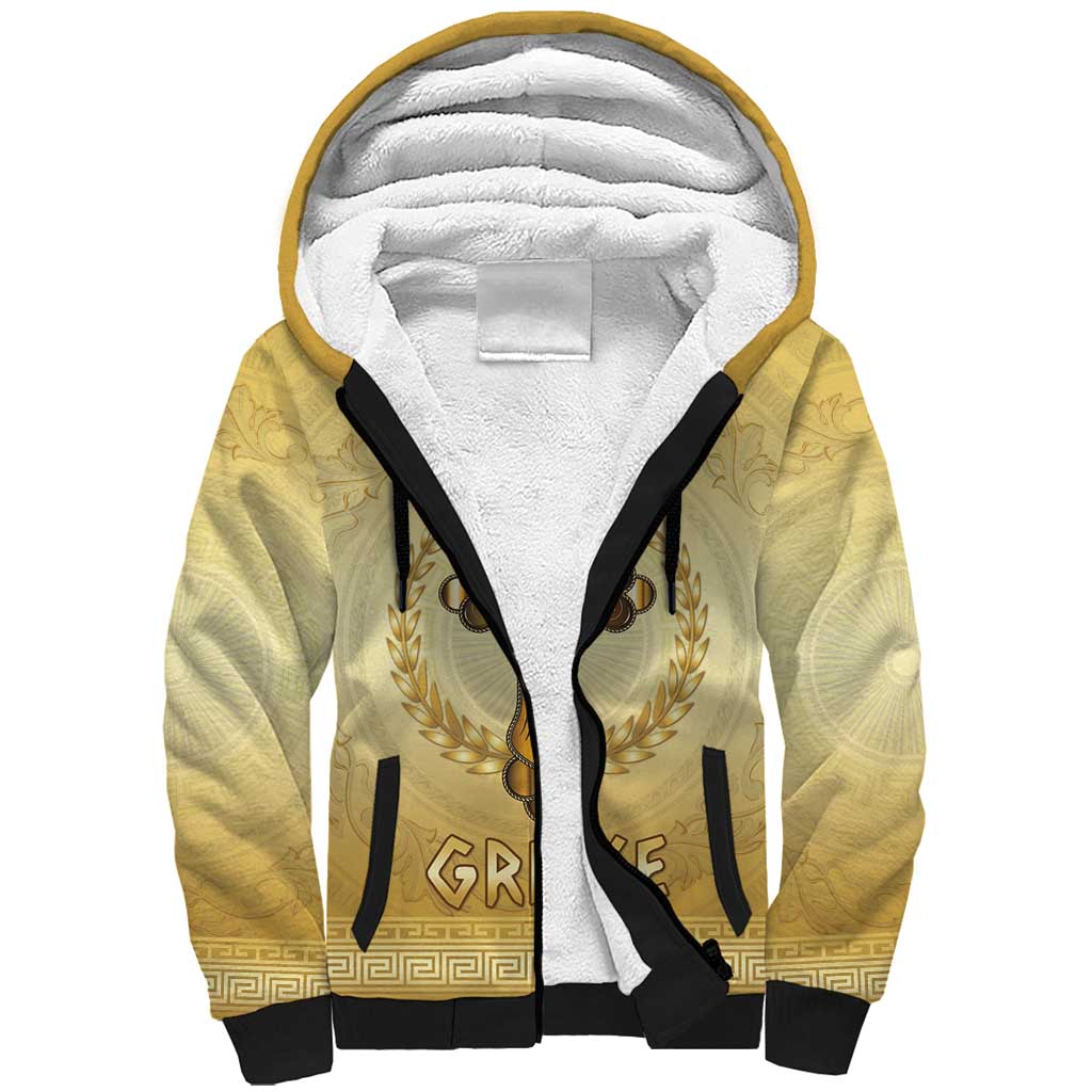 Greece Orthodox Cross Sherpa Hoodie Ancient Greek Key Gold Heritage