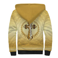 Greece Orthodox Cross Sherpa Hoodie Ancient Greek Key Gold Heritage