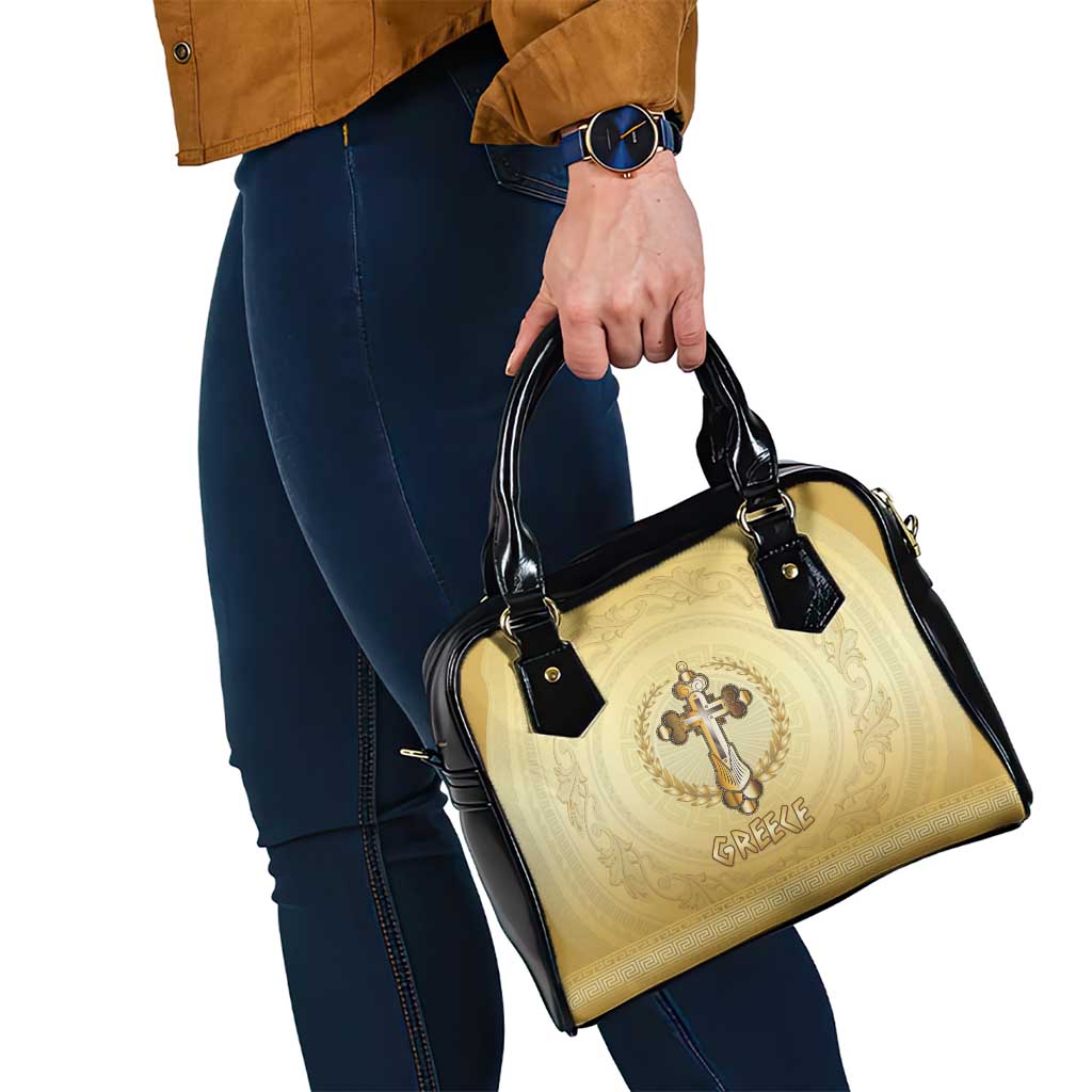Greece Orthodox Cross Shoulder Handbag Ancient Greek Key Gold Heritage