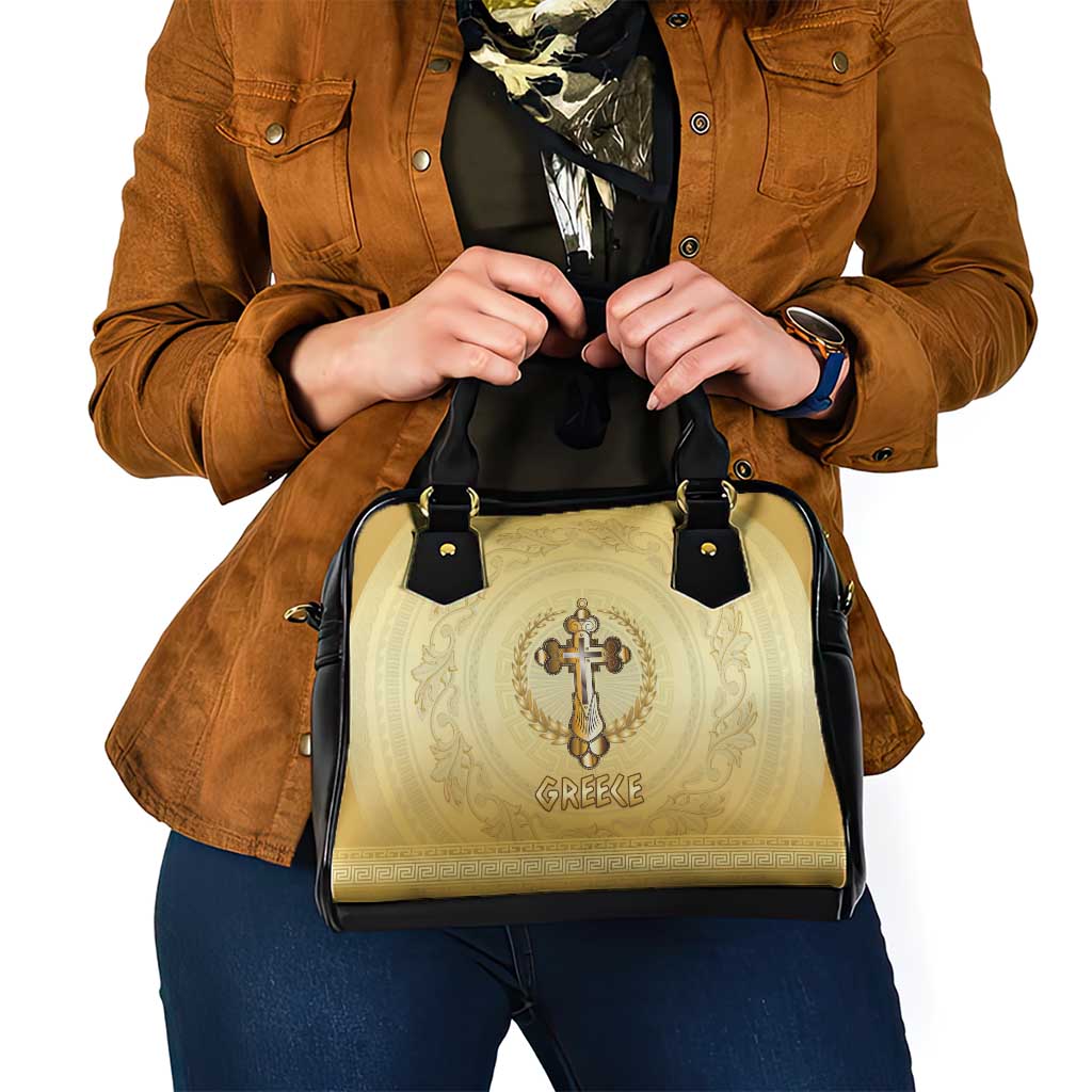 Greece Orthodox Cross Shoulder Handbag Ancient Greek Key Gold Heritage
