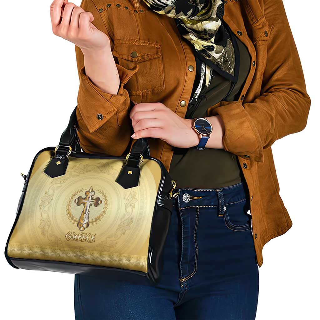 Greece Orthodox Cross Shoulder Handbag Ancient Greek Key Gold Heritage