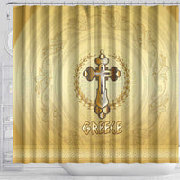 Greece Orthodox Cross Shower Curtain Ancient Greek Key Gold Heritage