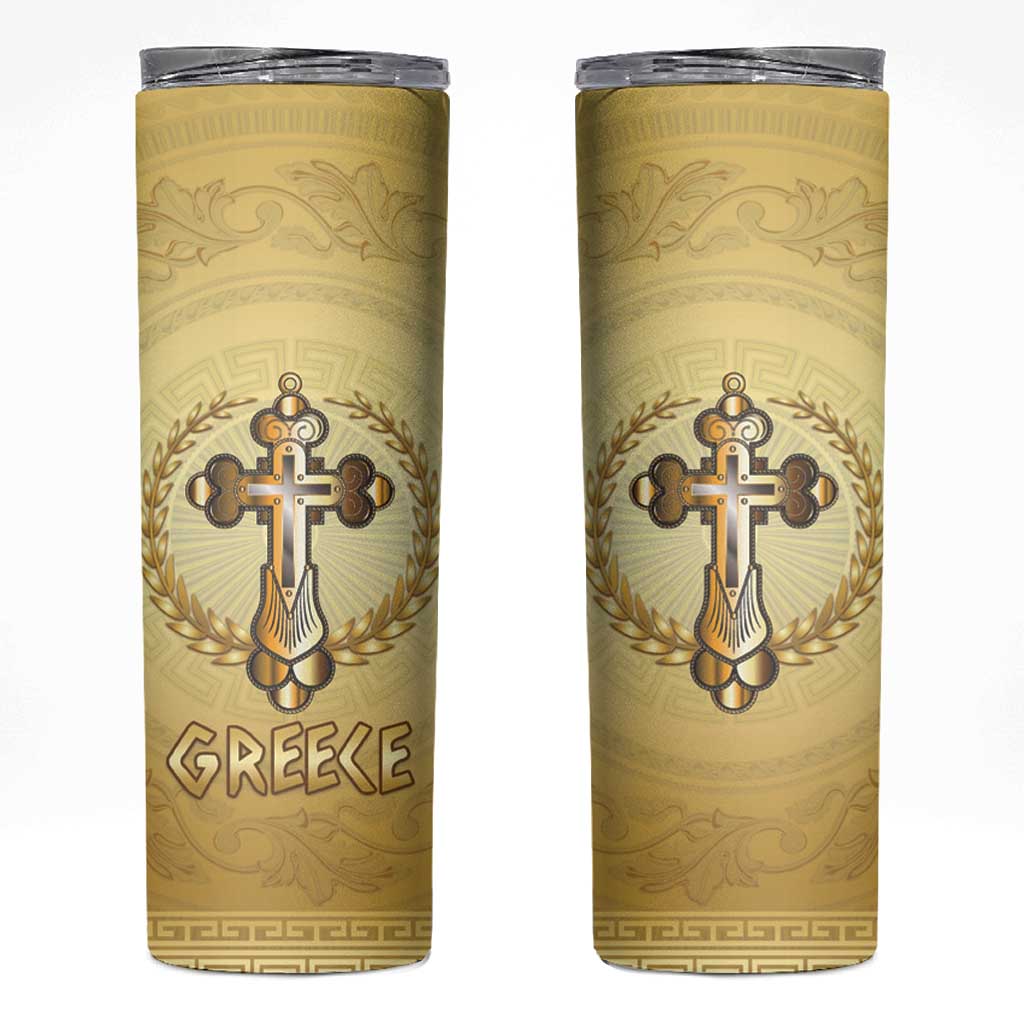 Greece Orthodox Cross Skinny Tumbler Ancient Greek Key Gold Heritage