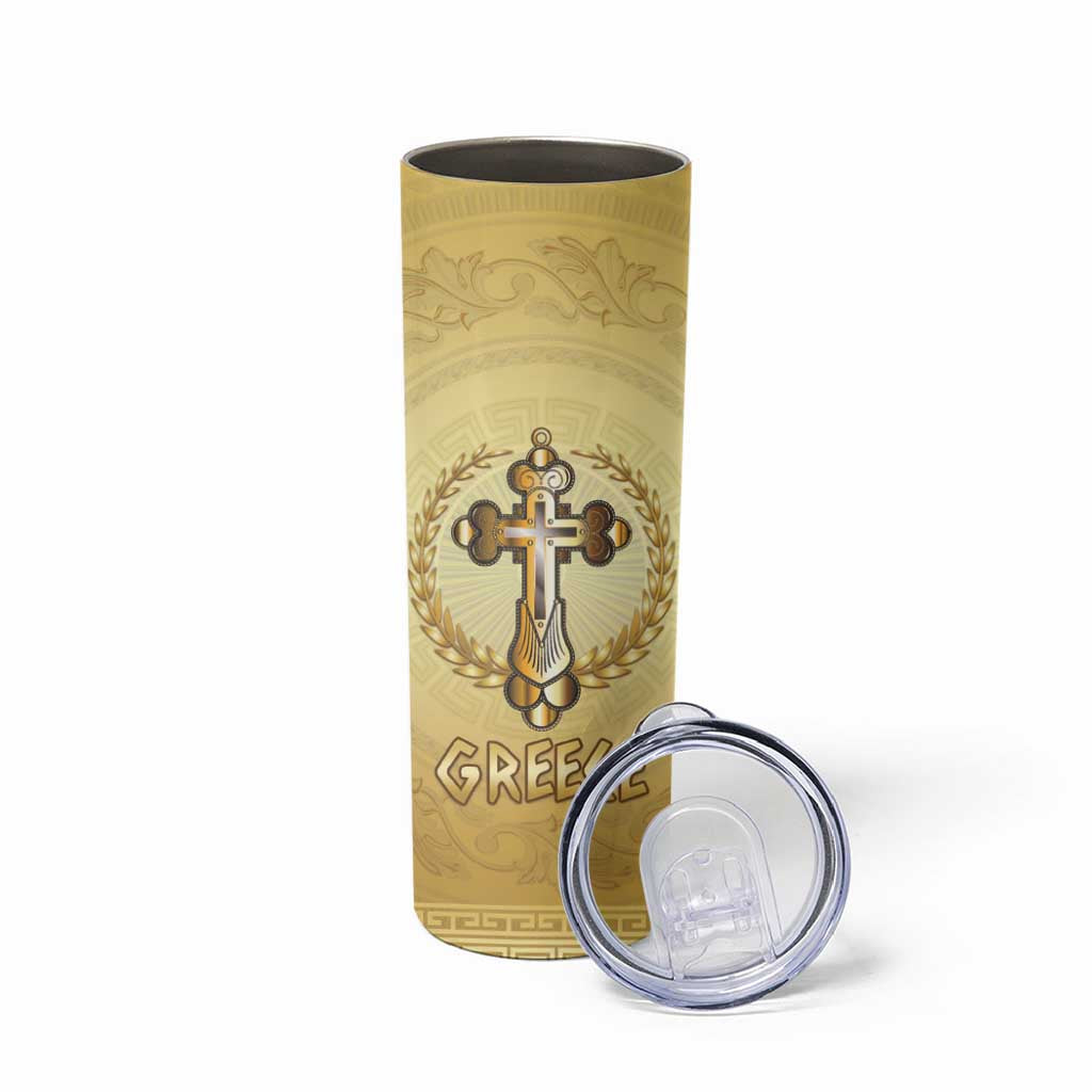 Greece Orthodox Cross Skinny Tumbler Ancient Greek Key Gold Heritage