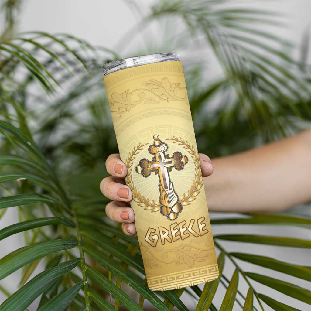 Greece Orthodox Cross Skinny Tumbler Ancient Greek Key Gold Heritage