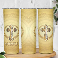 Greece Orthodox Cross Skinny Tumbler Ancient Greek Key Gold Heritage