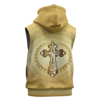 Greece Orthodox Cross Sleeveless Hoodie Ancient Greek Key Gold Heritage