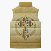 Greece Orthodox Cross Sleeveless Puffer Jacket Ancient Greek Key Gold Heritage