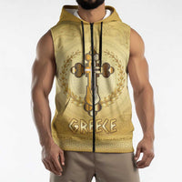 Greece Orthodox Cross Sleeveless Zip Hoodie Ancient Greek Key Gold Heritage