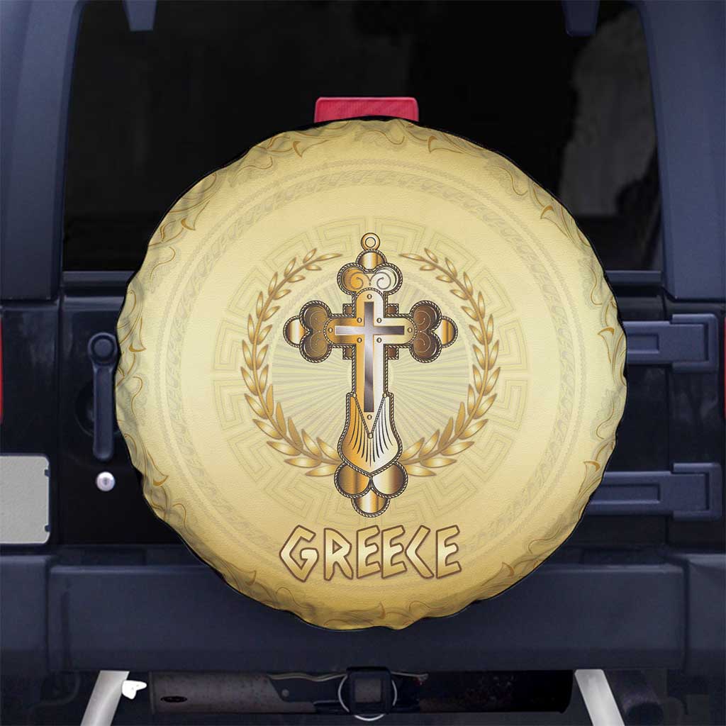 Greece Orthodox Cross Spare Tire Cover Ancient Greek Key Gold Heritage