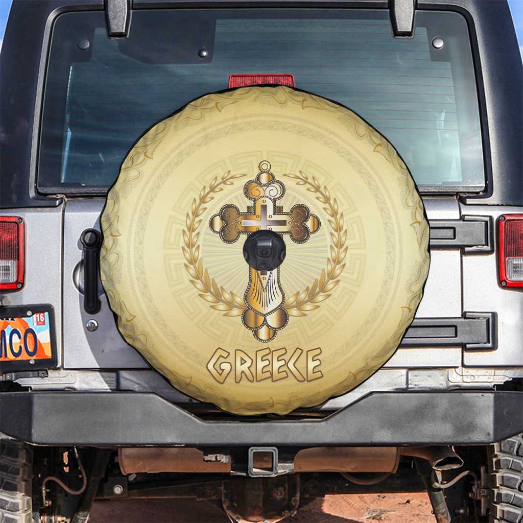 Greece Orthodox Cross Spare Tire Cover Ancient Greek Key Gold Heritage