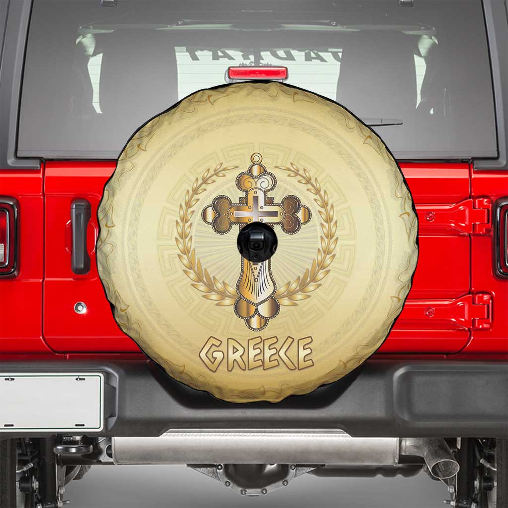 Greece Orthodox Cross Spare Tire Cover Ancient Greek Key Gold Heritage