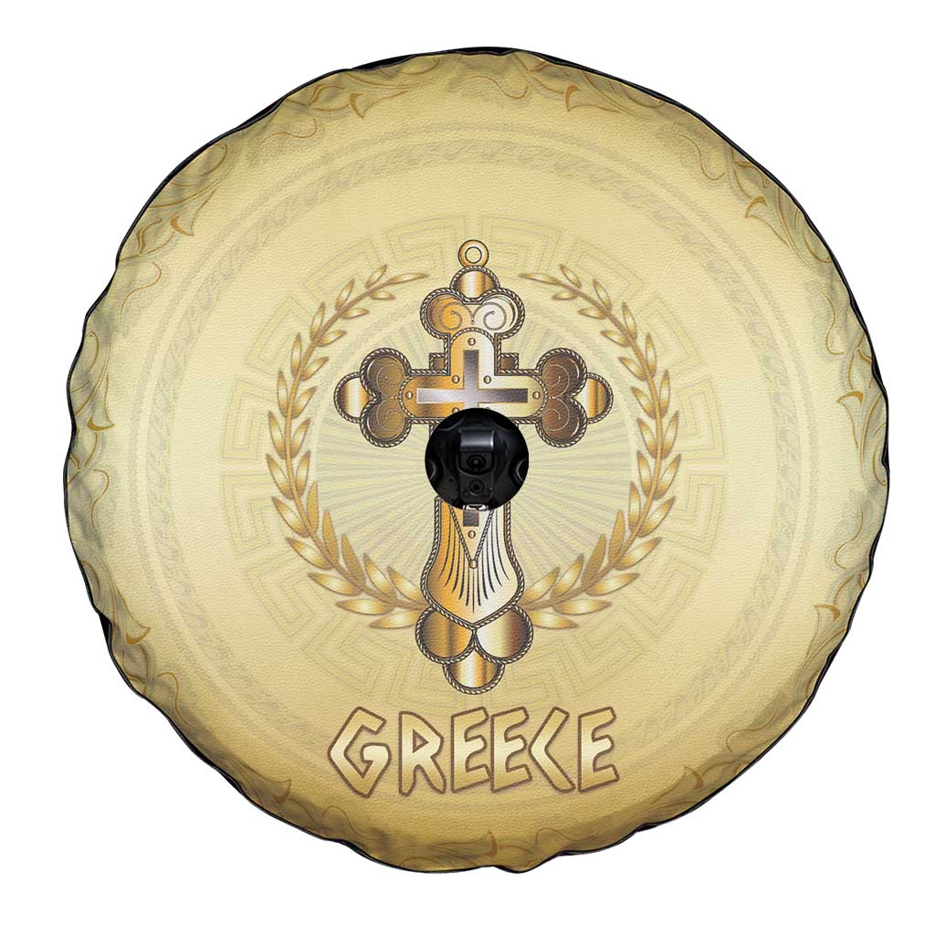 Greece Orthodox Cross Spare Tire Cover Ancient Greek Key Gold Heritage