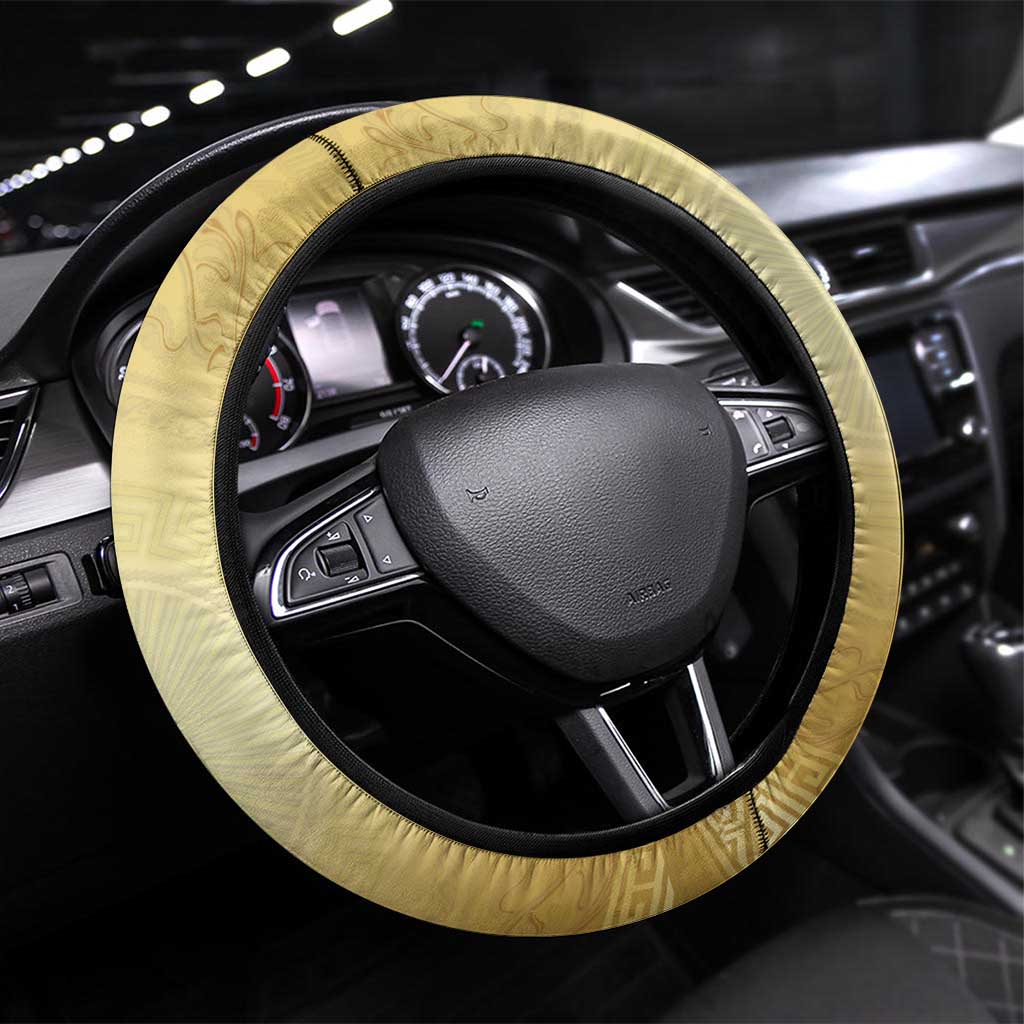 Greece Orthodox Cross Steering Wheel Cover Ancient Greek Key Gold Heritage