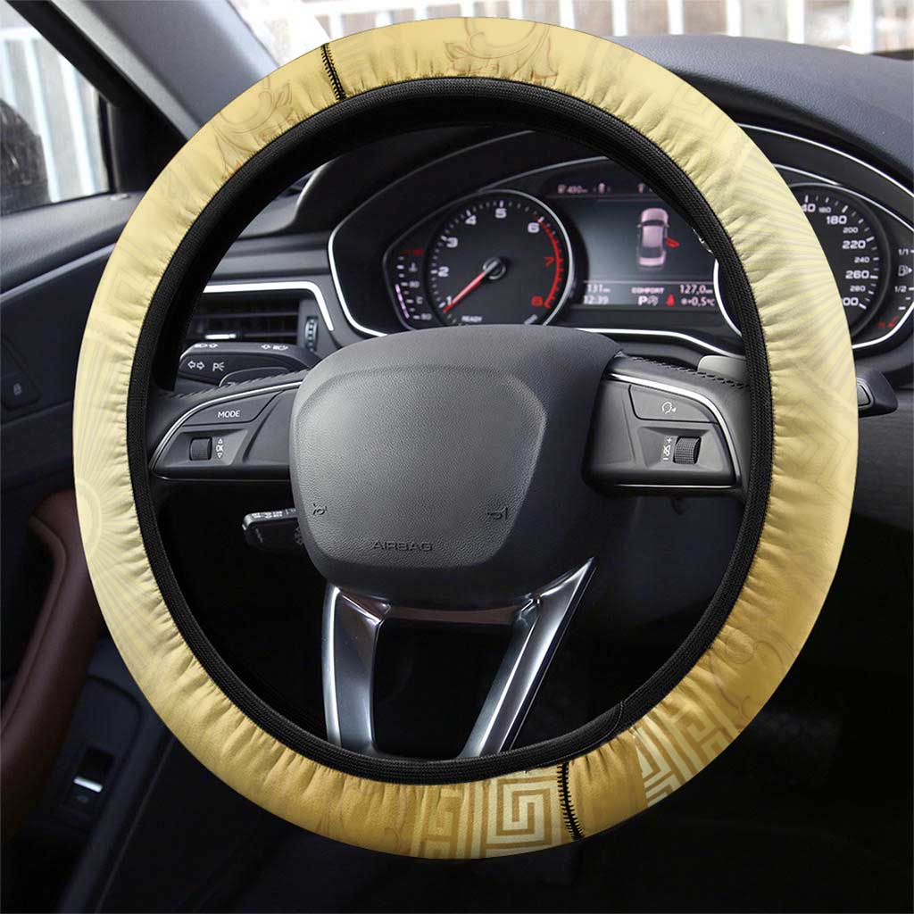 Greece Orthodox Cross Steering Wheel Cover Ancient Greek Key Gold Heritage
