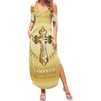 Greece Orthodox Cross Summer Maxi Dress Ancient Greek Key Gold Heritage
