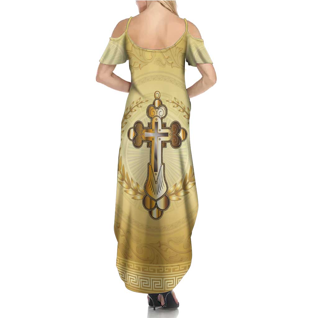 Greece Orthodox Cross Summer Maxi Dress Ancient Greek Key Gold Heritage