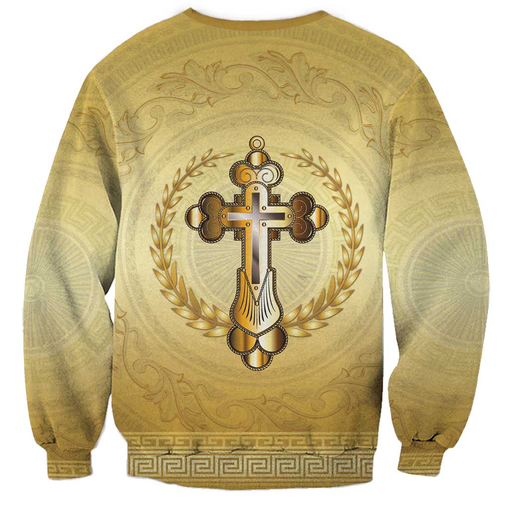 Greece Orthodox Cross Sweatshirt Ancient Greek Key Gold Heritage