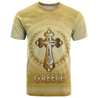 Greece Orthodox Cross T Shirt Ancient Greek Key Gold Heritage