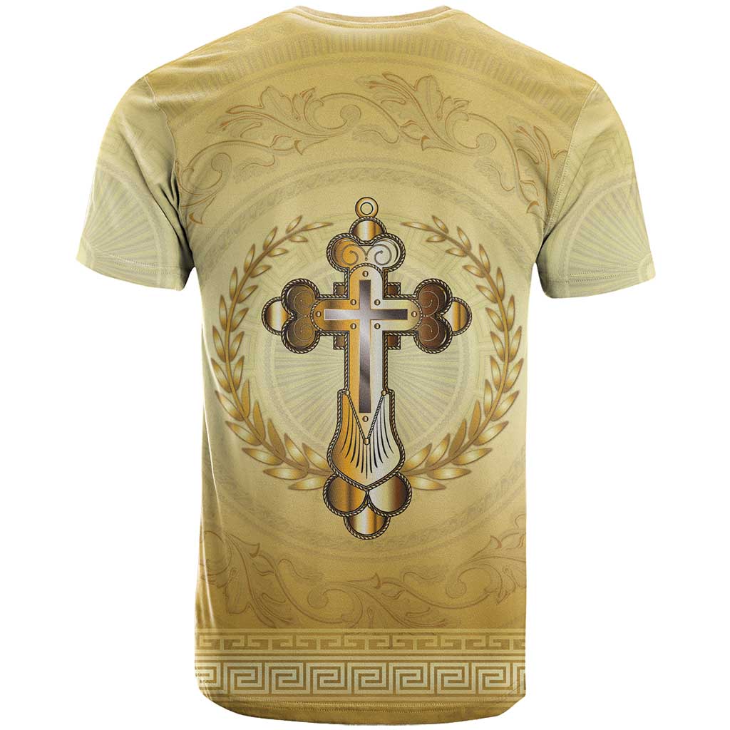 Greece Orthodox Cross T Shirt Ancient Greek Key Gold Heritage