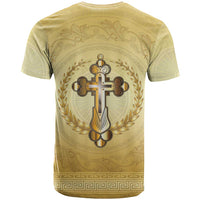 Greece Orthodox Cross T Shirt Ancient Greek Key Gold Heritage