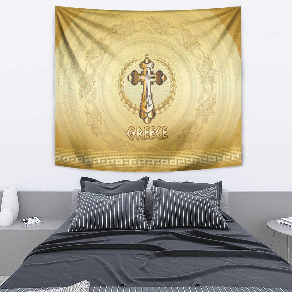Greece Orthodox Cross Tapestry Ancient Greek Key Gold Heritage