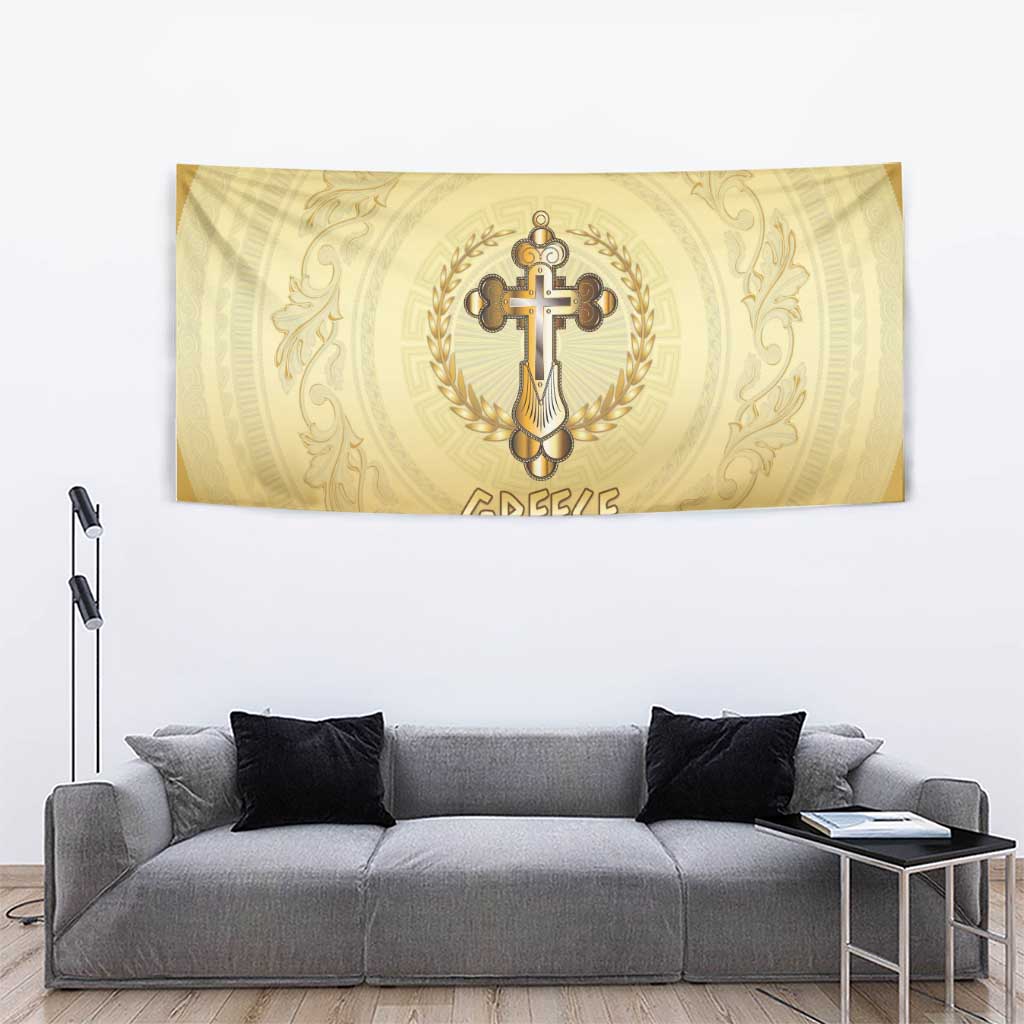 Greece Orthodox Cross Tapestry Ancient Greek Key Gold Heritage