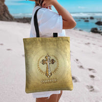 Greece Orthodox Cross Tote Bag Ancient Greek Key Gold Heritage