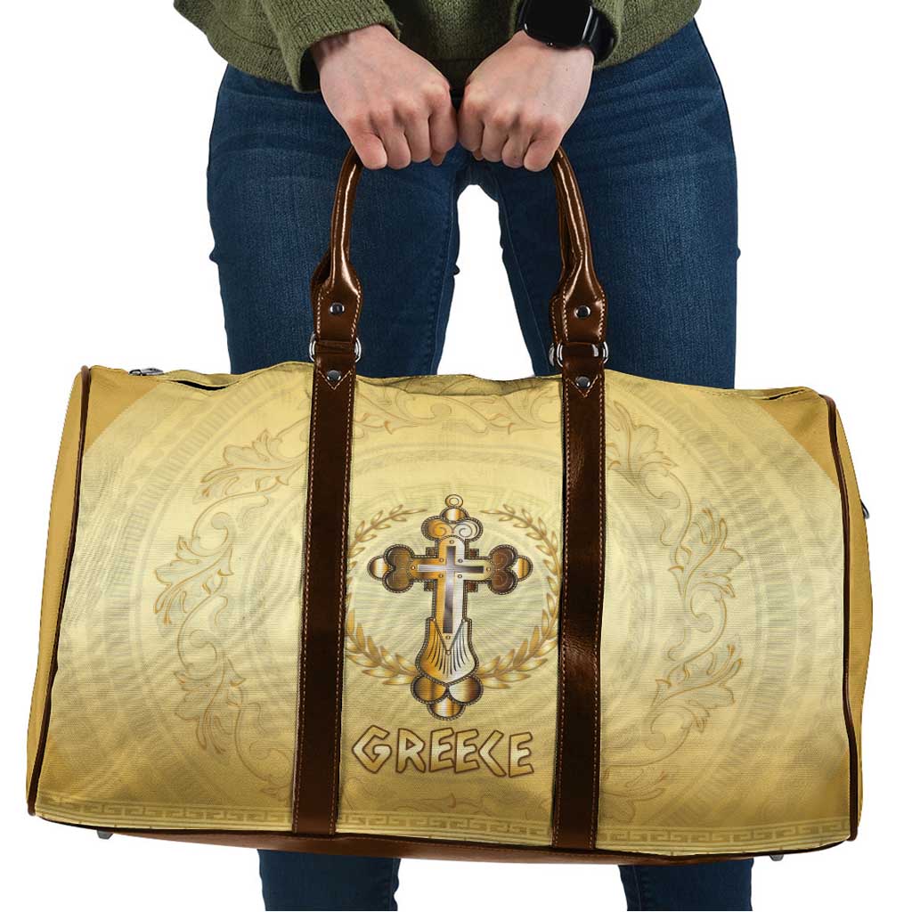 Greece Orthodox Cross Travel Bag Ancient Greek Key Gold Heritage